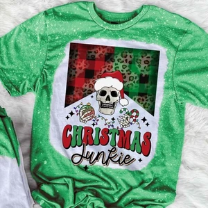 Gildan Soft style Bleached Tee, Christmas Junkie Graphic Bleached Tee - Picture 1 of 3
