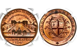 1790's Kempson's Great Britain Middlesex London Copper Penny Token NGC MS64 RB - Bild 1 von 6