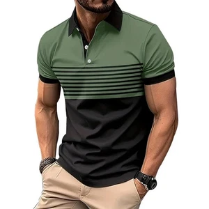 2025 Summer Men's Fashion Short Sleeved Regular Button Up Collar Polo Shirt New - Picture 1 of 29