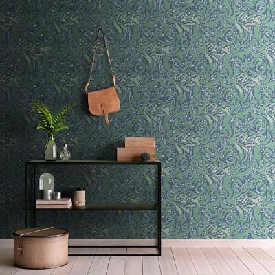 Vale Leaf Wallpaper Green/Blue Leafy Vines Arts & Crafts Inspired Muriva 221501 - Image 1 of 4