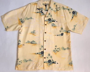 Camicia hawaiana Tommy Bahama uomo taglia M media bottoni isola seta giallo tropicale - Foto 1 di 12