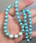 14-24" 8-10 mm bleu et blanc coquille mer du Sud perle perles rondes gemmes collier AAA