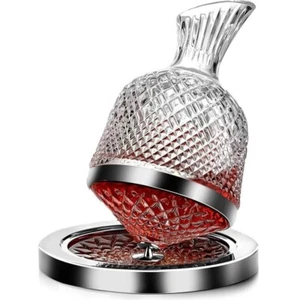 360° Rotating Crystal Wine Decanter – Diamond Cut Aerator Gift for Bar Use - Picture 1 of 11
