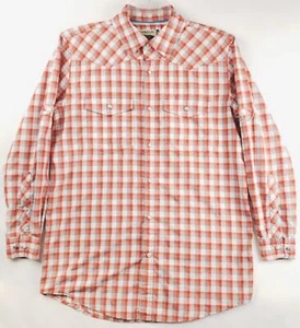 Magellan Shirt Mens S Orange White Plaid Fish Gear Loose Fit Mag Wick Pearl Snap - Picture 1 of 15