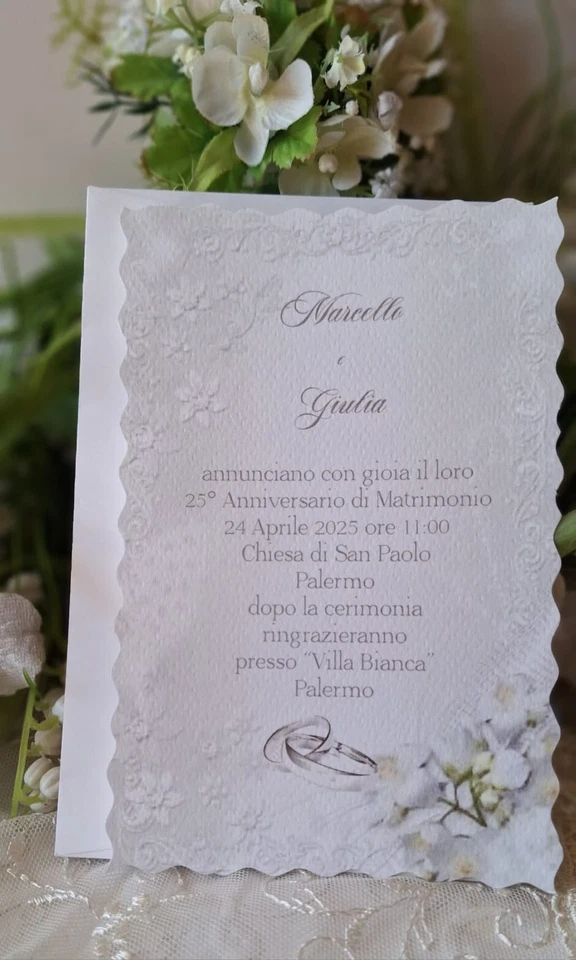 INVITO NOZZE D'ARGENTO CON BUSTA E STAMPA INCLUSA - Immagine 1 di 1