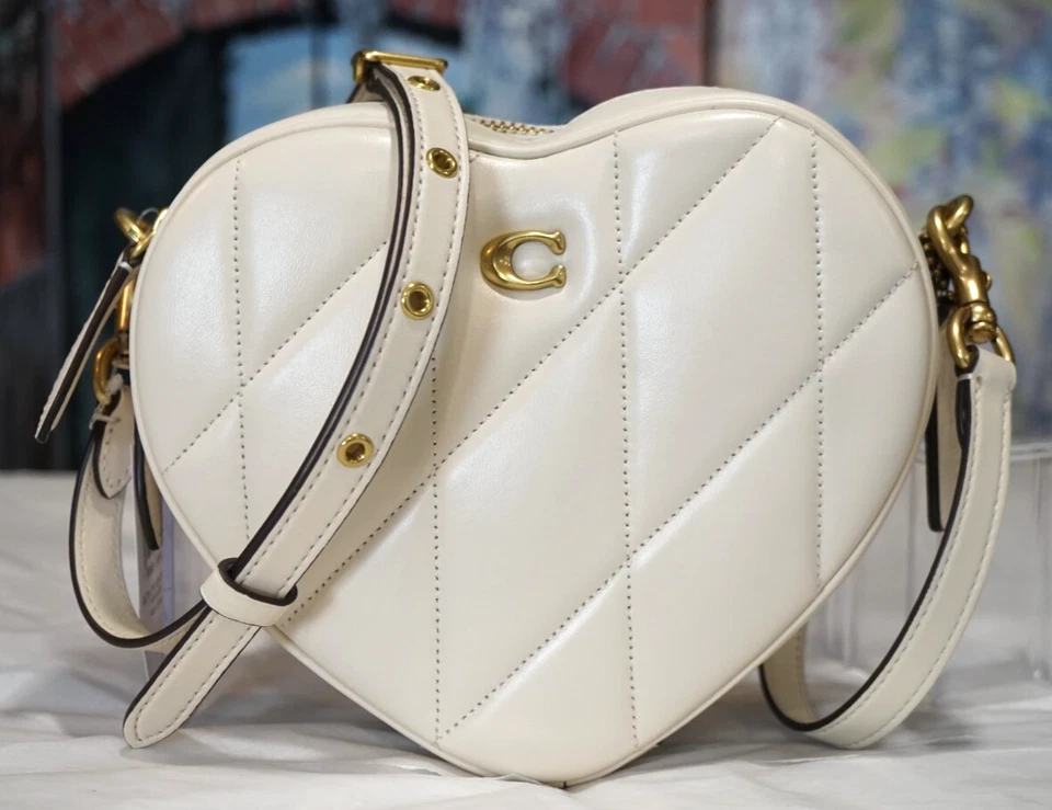 Coach Quilted Heart Crossbody Bag CE725 Ivory Nappa Leather Small Brass