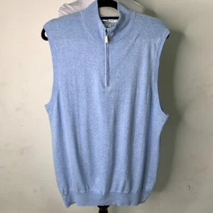 Peter Millar Men's Blue Cotton Cashmere Blend Zip up Vest Size Large Golf - Picture 1 of 14