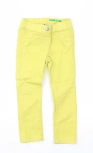 Girls Yellow 100% Cotton Jegging Trousers Size 2XS Relaxed - Picture 1 of 12