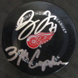 DYLAN LARKIN DETROIT RED WINGS SIGNED INSCRIBED 37th CAPTAIN GAME PUCK BECKETT