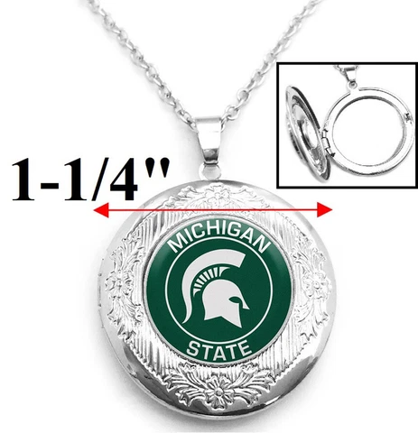 Michigan State Spartans Womens Sterling Silver Linl Chain Necklace Locket D16 Cover