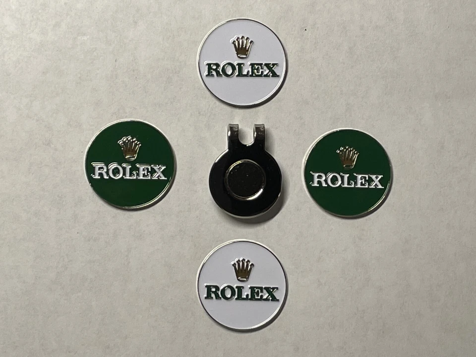 (4) Rare ROLEX 1" Flat Coin Style Golf Markers With BONUS Hat Clip - A Beauty!