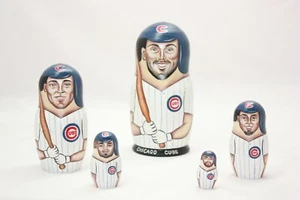 Chicago Cubs Nesting Puppe MLB 7" 5 Stück Bryant Handmede Holz Stapelpuppe - Bild 1 von 12