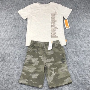 Timberland Boys 2 Piece Logo T Shirt & Shorts Set Size 6 Green Camouflage NEW - Picture 1 of 15