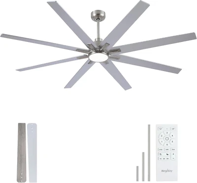 72 Inch Large Ceiling Fans with Lights and Remote, Indoor/Outdoor Brushed Nickel - Image 1 of 4