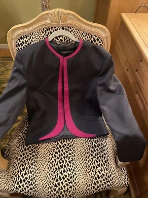 Vintage Louis Feraud Blazer Jacket Dark Gray with Bright Pink Trim Size 6 Women - Image 1 of 4