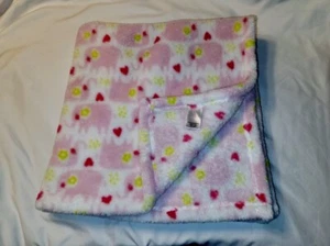 Zak & Zoey Baby Blanket Plush Pink Elephant Hearts White Green Ears - Picture 1 of 15