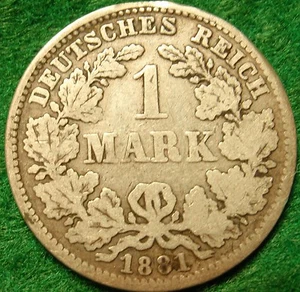 1881 D Scarce Germany Empire SILVER 1 Mark XF KM# 7 Silver Very High Grade - Picture 1 of 2