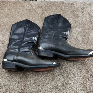 Harley Davidson Amarillo Western Black Riding Cowboy Boots Men Sz 12.5 Broke in - Picture 1 of 11