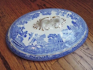 Vtg Blue Willow Grafton Myott Gold Oval Tureen Covered Bowl Lid Antique China - Bild 1 von 6