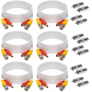 6 x 20FT Video Power Cable BNC DC Security Camera RCA DVR Cord for CCTV White - Picture 1 of 12
