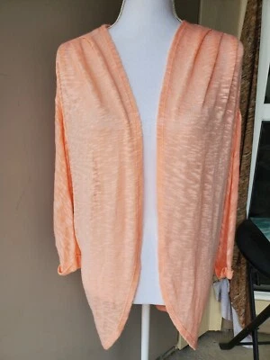 Red Camal Open Cardigan Womens Medium Orange Crochet Back Sheer Open Knit - Image 1 of 4