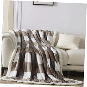 Sherpa Fleece Throw Blanket for Couch, Soft and Cozy Checkered 80"*90" Beige - Picture 1 of 7