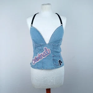 Vintage Dolce & Gabbana Denim 'CRIMINAL' Strap Jean Sexy Corset Style Top Large - Picture 1 of 6