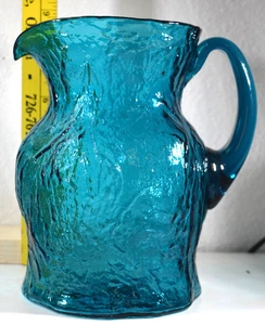Vintage MORGANTOWN Blue CRINKLE Glass PITCHER 8" Very NICE $25.00! - Picture 1 of 2