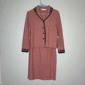 VTG St. John Marie Gray 4 Boucle Skirt Jacket Suit Set Knit 2 Piece Pink Black - Picture 1 of 8