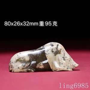 Estatua de sacrificio de cerdo de riqueza tallada de jade hetiano antiguo de China de 3,2" - Imagen 1 de 9