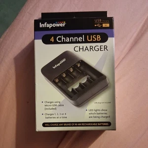 INFAPOWER 4 CHANNEL AA & AAA BATTERY CHARGER W/ USB CABLE NI-MH - BLACK - C014 - Picture 1 of 3