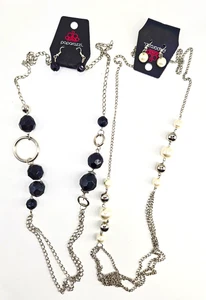 Paparazzi 2 Conjuntos de Collar Nuevo con Etiquetas Tono Plateado Imitación Perla Negra Piedra Largo BOHO - Imagen 1 de 3