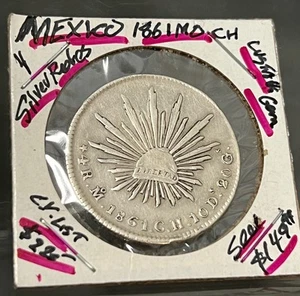 1861 Scarce Mexico City 4 Reales Cap Rays Silver Coin Lustrous ATTRACTIVE GRADE - Picture 1 of 12