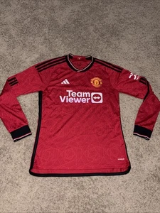 Adidas Manchester United 2023/24 Long Sleeve Home Jersey Red Men’s Size Medium - Picture 1 of 12