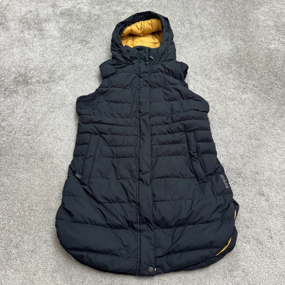 Prana Down Insulated Puffer Quilted Hoodie Vest Men Small Black Snap Zip Outdoor - Image 1 of 4