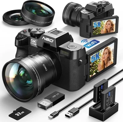5K Digital Cameras 48MP 16X 3'' for Photography W/ Wide-Angle & Macro Lens WiFi - Image 1 of 4