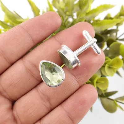 Gemelos de plata de ley 925 con piedras preciosas de amatista verde para hombre joyería regalo para Foto 1 de 3
