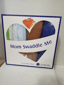 Mom Swaddle Me 3 Muslin Swaddle Blankets Baby Wrap 100% Organic Cotton 47" x 47" - Picture 1 of 6