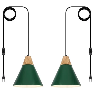 绿色插头吊坠灯,2 件装 9.4 英寸悬挂灯带插头电线... — 第 1/4 张图片