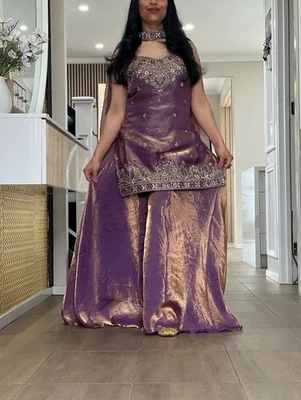 Stunning Look Frendy Silk Purple Palazzo Suit With Dupatta For Party Wear - Image 1 of 4