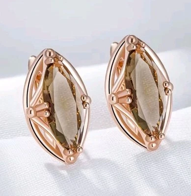 Luxus Ohrringe Huggie 585er Rolled Roségold Walzgold mit braunem Kristall 585 RG - Bild 1 von 4