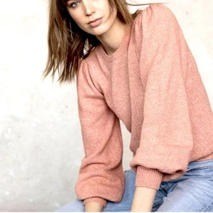 Lilla P Anthropologie Cashmere Puff Sleeve Sweater Medium Coral Pink Knit Preppy - Picture 1 of 11
