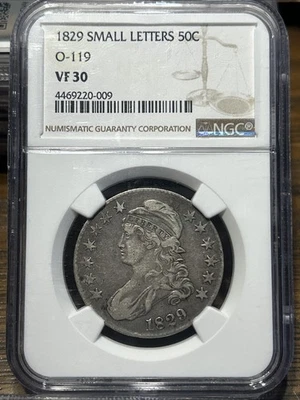 1829 Capped Bust Half Dollar. Small Letters. NGC VF30 - Image 1 of 2
