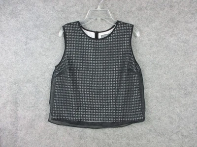 Blusa cropped feminina VINCE CAMUTO extra pequena preta forrada de chiffon em camadas - Imagem 1 de 4