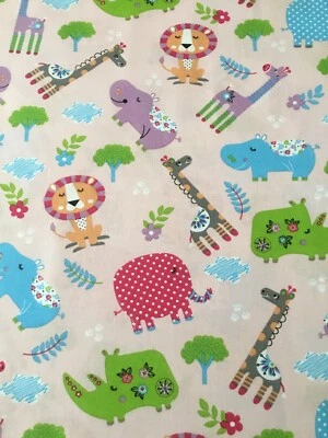 Cute Animals on Pink Background - 100% Cotton Fabric by Santee Prints - 1/2 yd - Image 1 of 3