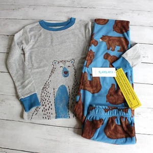 Carter's Boy's Winter 2 Pc Pajama Set Toddler Size 5T Gray Blue Brown Bear - Picture 1 of 4