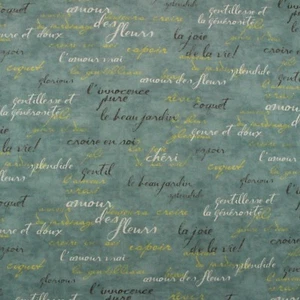 WAVERLY FRENCH SCRIPT SPA BLUE PARIS MULTIUSE COTTON FABRIC BY THE YARD 54"W - Picture 1 of 5