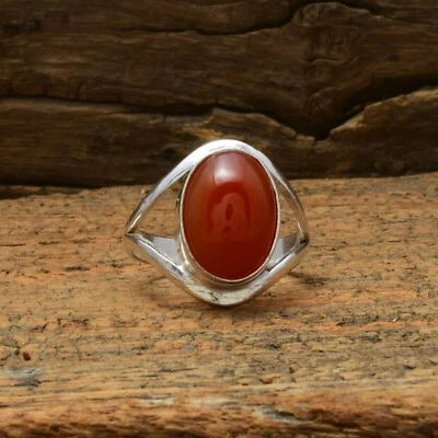 Bello Rosso Corniola Gemma 925 Argento Sterling Artigianale Anello Tutti Misura - Immagine 1 di 4