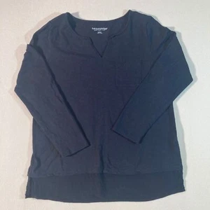 Top Soft Surroundings para mujer mediano negro cuello en V manga larga ventilaciones laterales algodón - Imagen 1 de 6