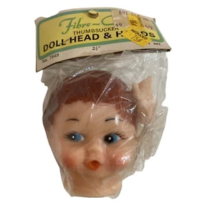 Vintage Fibre Craft 2.5" Doll Head & Hands Thumbsucker Brown Hair Blue Eyes 7549 - Picture 1 of 5